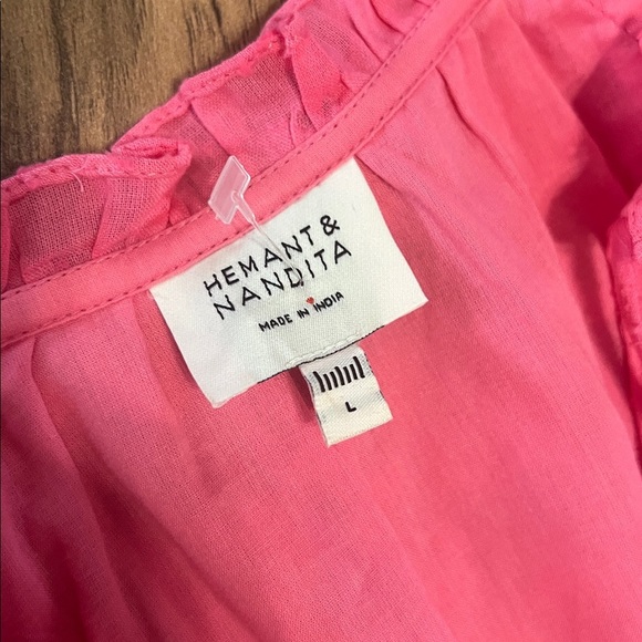 Hemant & Nandita Boho Gypsy Hot Pink Mini Dress L Ruffle Hem Festival - Picture 3 of 8